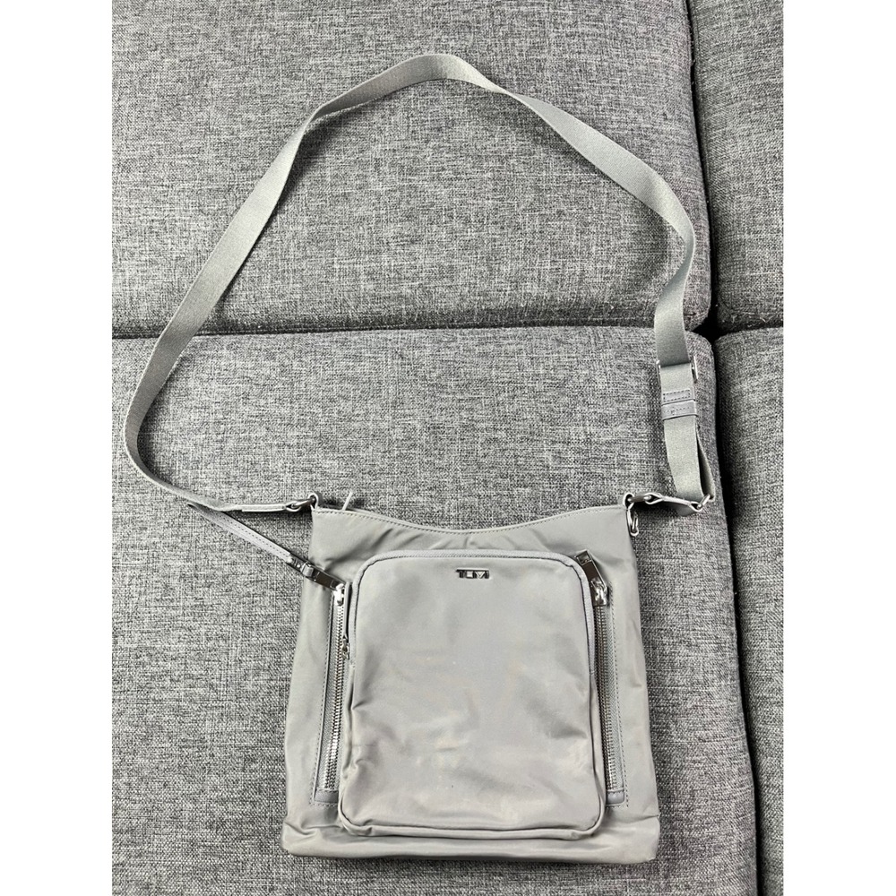 Tumi Voyageur Tyler Crossbody Bag Grey Nylon Silver Hardware Multi Pocket Zip